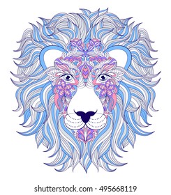 Vector illustration of head of lion on white background.