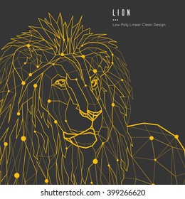 Vector illustration. The head of lion in outline low poly geometric style on the dark background.