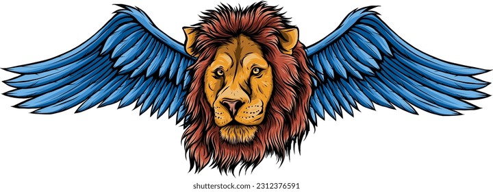 vector illustration of head of a lion with wings