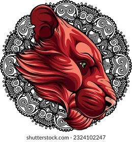 vector illustration of Head of Lioness and mandala