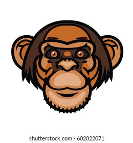 Vector illustration or head logo of monkey head cartoon style for mascot and tattoo or T-shirt graphic