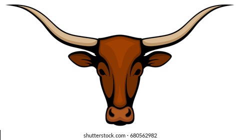 Vector Illustration Of The Head Of A Longhorn Steer.