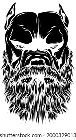 ilustración vectorial del pitbull de la cabeza con barba