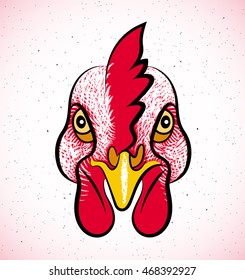 Vector illustration of head of red rooster. Chinese Year of the Red Rooster. 