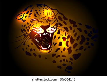 Vector illustration head roaring jaguar