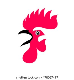 Vector illustration of head of rooster on white background. Chinese calendar for the year of the fiery red rooster. Rooster symbols. Logo company.