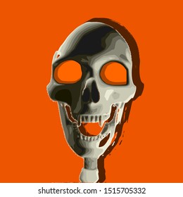 Vector Illustration of head skull on orange background. Halloween cartoon characters.