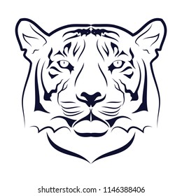 Vector illustration of the head of a tiger. Striped predator. Bengalese tiger. Black tribal tattoo. Vector color illustration.