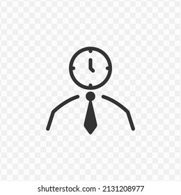 Vector illustration of head time icon in dark color and transparent background(png).