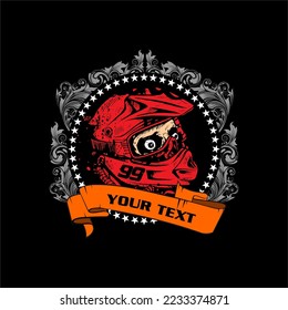 vector illustration of a head wearing a track or trail helmet