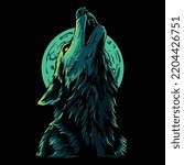 vector illustration The head of the wolf with the position facing the sky to roar vintage illustration