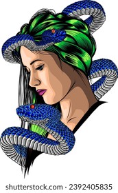 ilustración vectorial de la mujer cabeza con serpiente