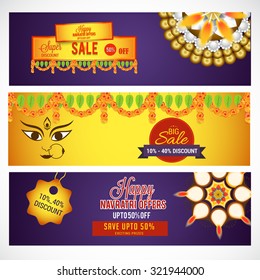 Vector illustration header or banner Navratri or Happy Diwali festival offer background.