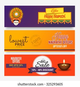 Vector illustration header or banner Navratri or Happy Diwali festival offer background.