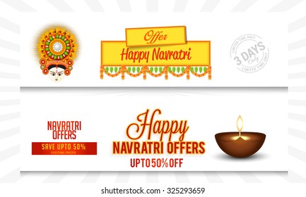 Vector illustration header or banner Navratri or Happy Diwali festival offer background.