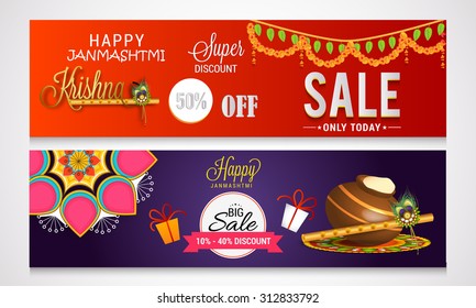 Vector Illustration Header Of Happy Janmasthami Sale.