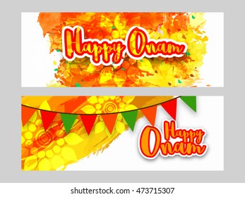 Vector illustration of header for Happy Onam festival decoration with rangoli 