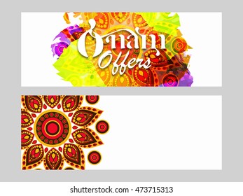 Vector illustration of header for Happy Onam festival decoration with rangoli 