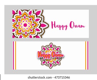 Vector illustration of header for Happy Onam festival decoration with rangoli 