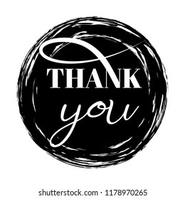 Vector illustration header thank you made in black color on white Laconic design element Logo thanks, symbol, sign, print, badge, stamp on black round spot