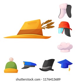 Vector illustration of headgear and cap icon. Collection of headgear and accessory stock vector illustration.