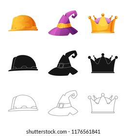 Vector illustration of headgear and cap icon. Collection of headgear and accessory stock vector illustration.
