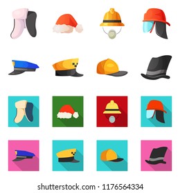 Vector illustration of headgear and cap icon. Collection of headgear and accessory stock symbol for web.