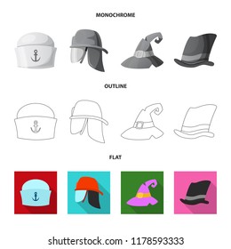 Vector illustration of headgear and cap icon. Collection of headgear and accessory stock vector illustration.