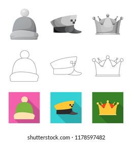 Vector illustration of headgear and cap icon. Set of headgear and accessory stock vector illustration.