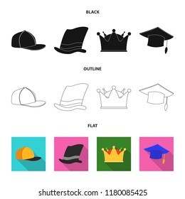 Vector illustration of headgear and cap icon. Collection of headgear and accessory vector icon for stock.