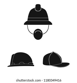 Vector illustration of headgear and cap icon. Collection of headgear and accessory vector icon for stock.