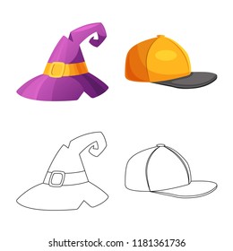 Vector illustration of headgear and cap icon. Collection of headgear and accessory vector icon for stock.