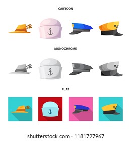 Vector illustration of headgear and cap icon. Set of headgear and accessory stock vector illustration.
