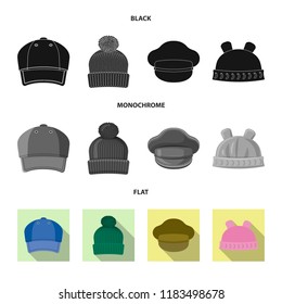 Vector illustration of headgear and cap icon. Collection of headgear and accessory stock vector illustration.