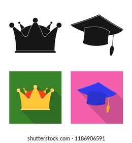 Vector illustration of headgear and cap icon. Set of headgear and accessory vector icon for stock.