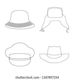 Vector illustration of headgear and cap icon. Set of headgear and accessory stock symbol for web.