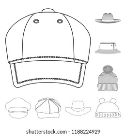 Vector illustration of headgear and cap icon. Set of headgear and accessory stock vector illustration.