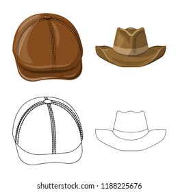 Vector illustration of headgear and cap icon. Set of headgear and accessory vector icon for stock.