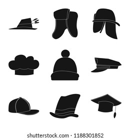 Vector illustration of headgear and cap icon. Set of headgear and accessory stock vector illustration.