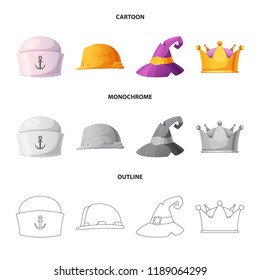 Vector illustration of headgear and cap icon. Collection of headgear and accessory stock vector illustration.