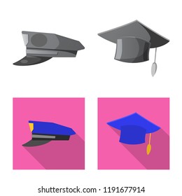 Vector illustration of headgear and cap icon. Collection of headgear and accessory stock vector illustration.