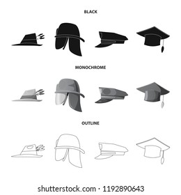 Vector illustration of headgear and cap icon. Set of headgear and accessory stock symbol for web.