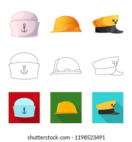 Vector illustration of headgear and cap icon. Collection of headgear and accessory stock symbol for web.