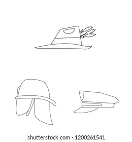 Vector illustration of headgear and cap icon. Set of headgear and accessory vector icon for stock.