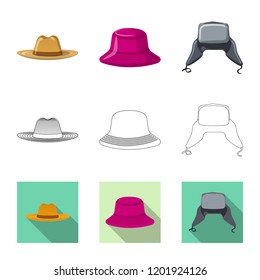 Vector illustration of headgear and cap icon. Set of headgear and accessory stock symbol for web.