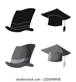 Vector illustration of headgear and cap icon. Collection of headgear and accessory stock vector illustration.