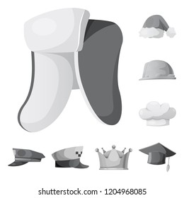Vector illustration of headgear and cap icon. Set of headgear and accessory stock symbol for web.