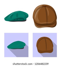 Vector illustration of headgear and cap icon. Set of headgear and accessory stock vector illustration.
