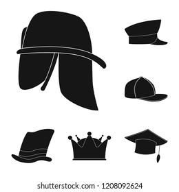Vector illustration of headgear and cap icon. Set of headgear and headwear stock vector illustration.