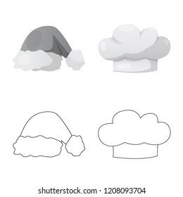 Vector illustration of headgear and cap icon. Set of headgear and headwear stock symbol for web.